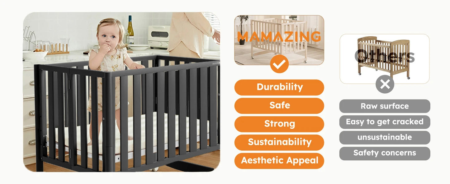 MAMAZING 6-in-1 Convertible Mini Crib (Black)