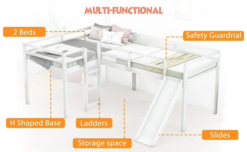 Twin Size Double Loft Bed with Slide