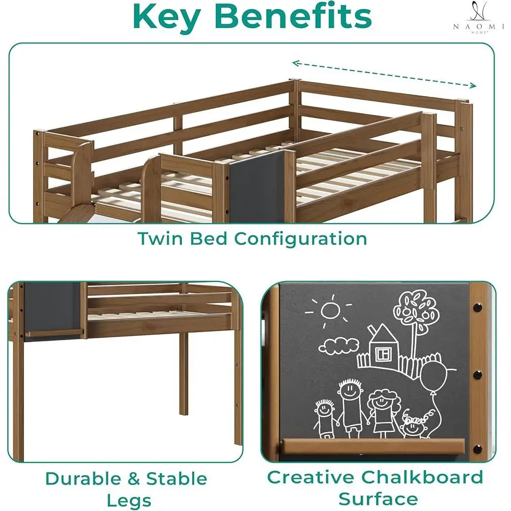 Kids Twin Loft Bed with Slide