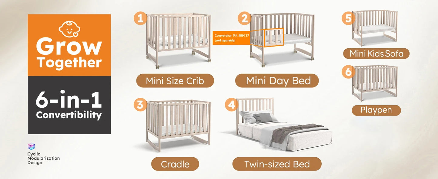 MAMAZING 6-in-1 Mini Crib (Pink)
