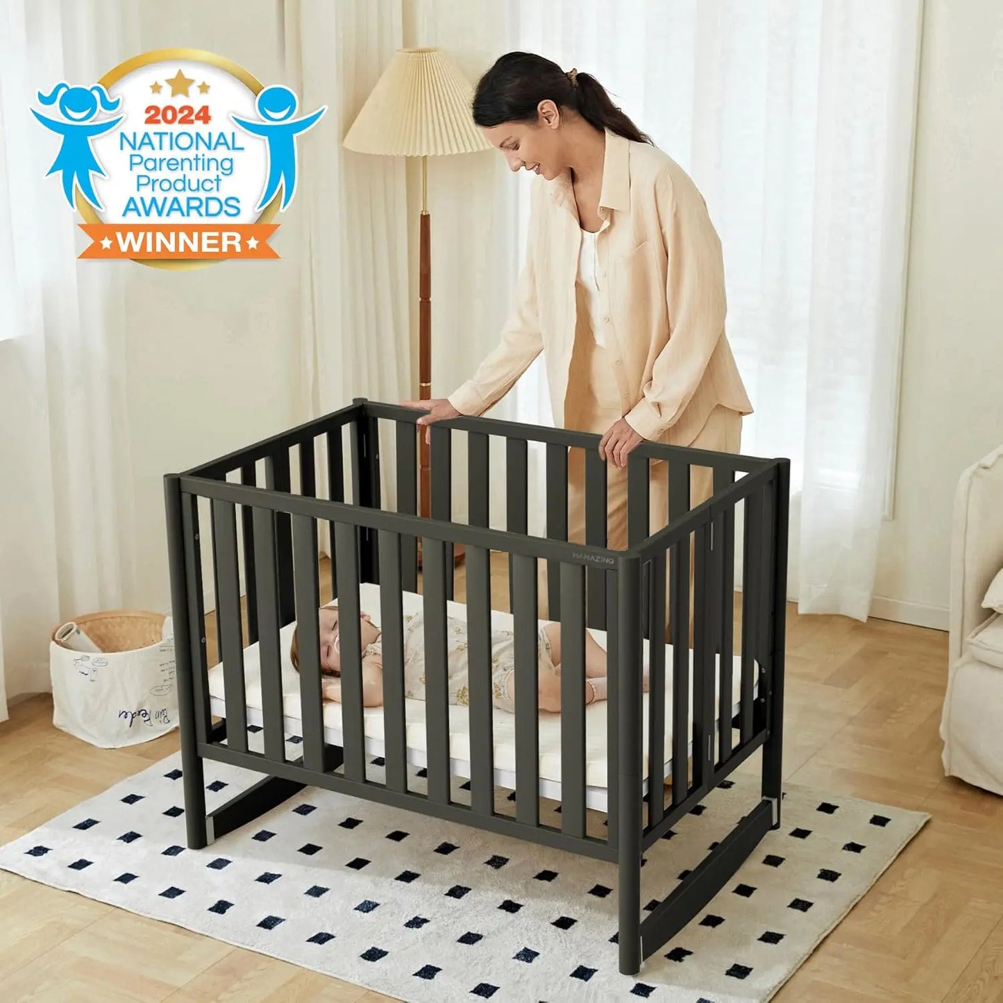 MAMAZING 6-in-1 Convertible Mini Crib (Black)