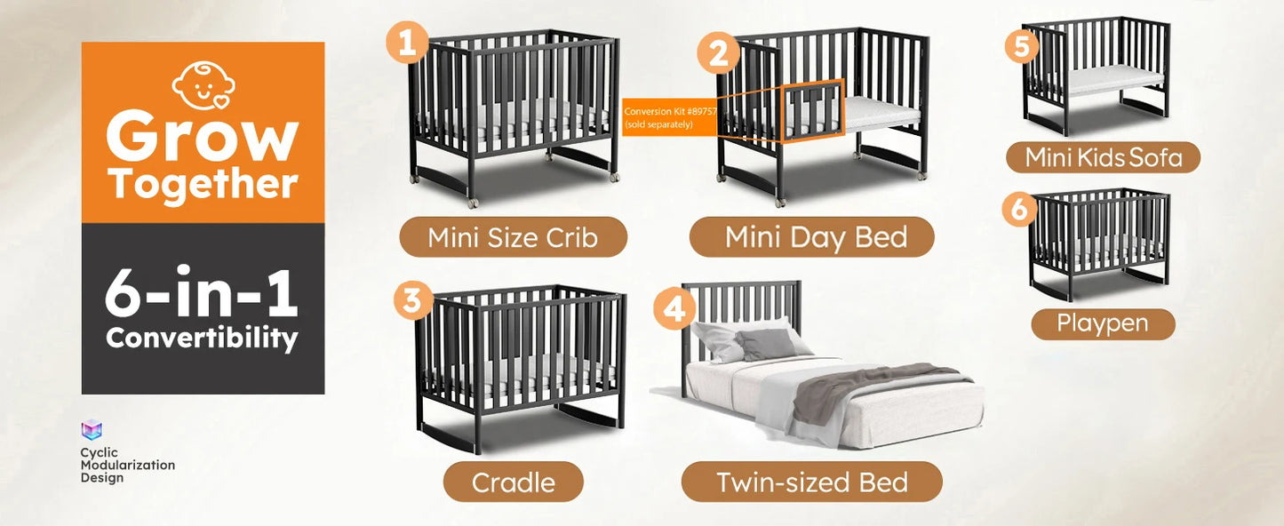 MAMAZING 6-in-1 Convertible Mini Crib (Black)