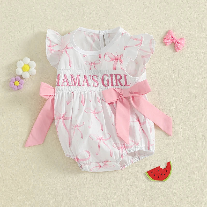Embroidered Letter Romper with Bow Accents