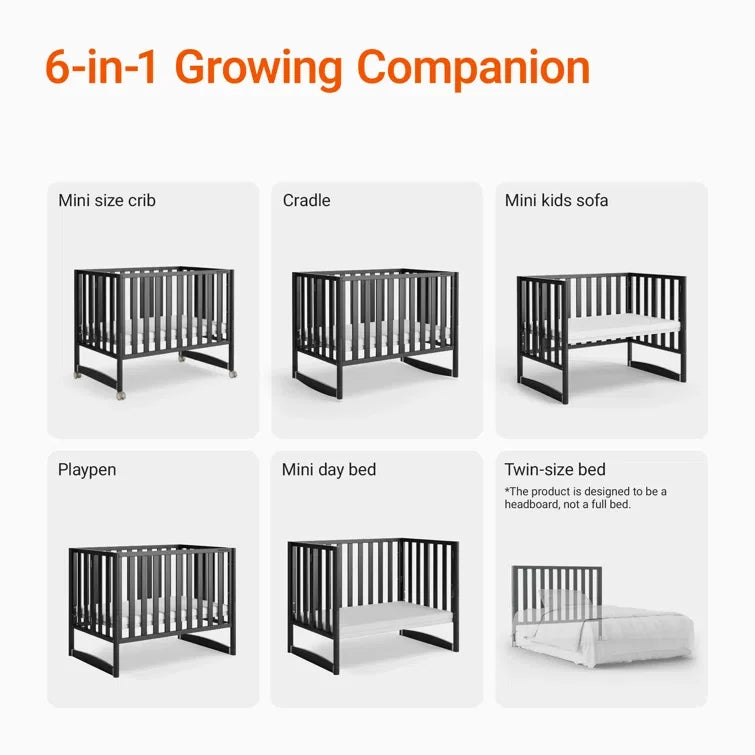 MAMAZING 6-in-1 Convertible Mini Crib (Black)