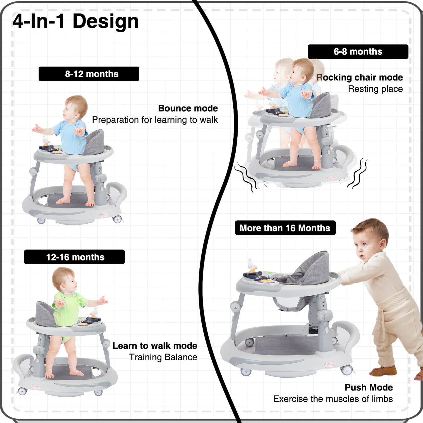 UBRAVOO Foldable Baby Walker 6-18 Month