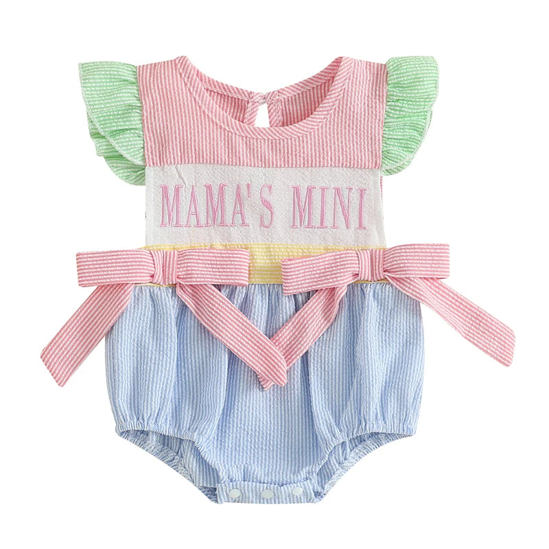 Cute Flutter Sleeve Romper with Striped Pattern