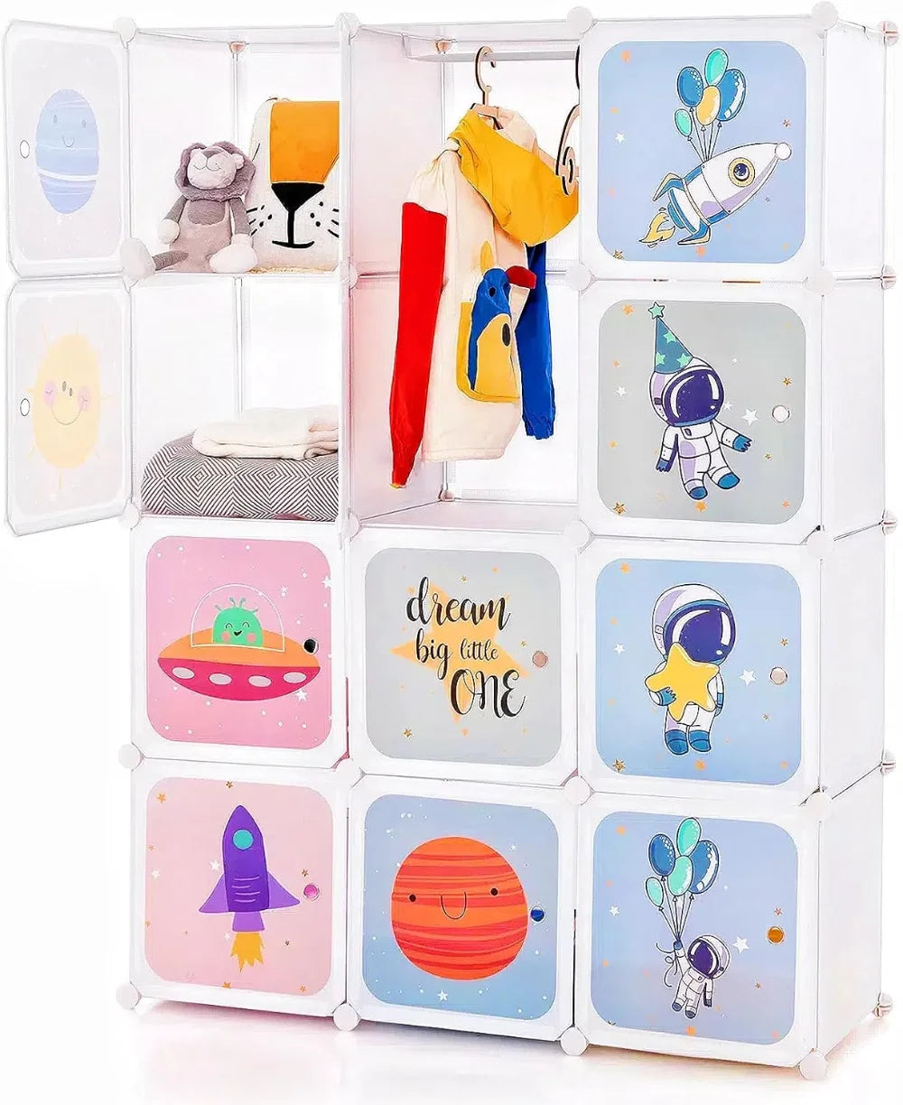 Portable Kids Closet System – 12 Compartments & 2 Hanging Areas