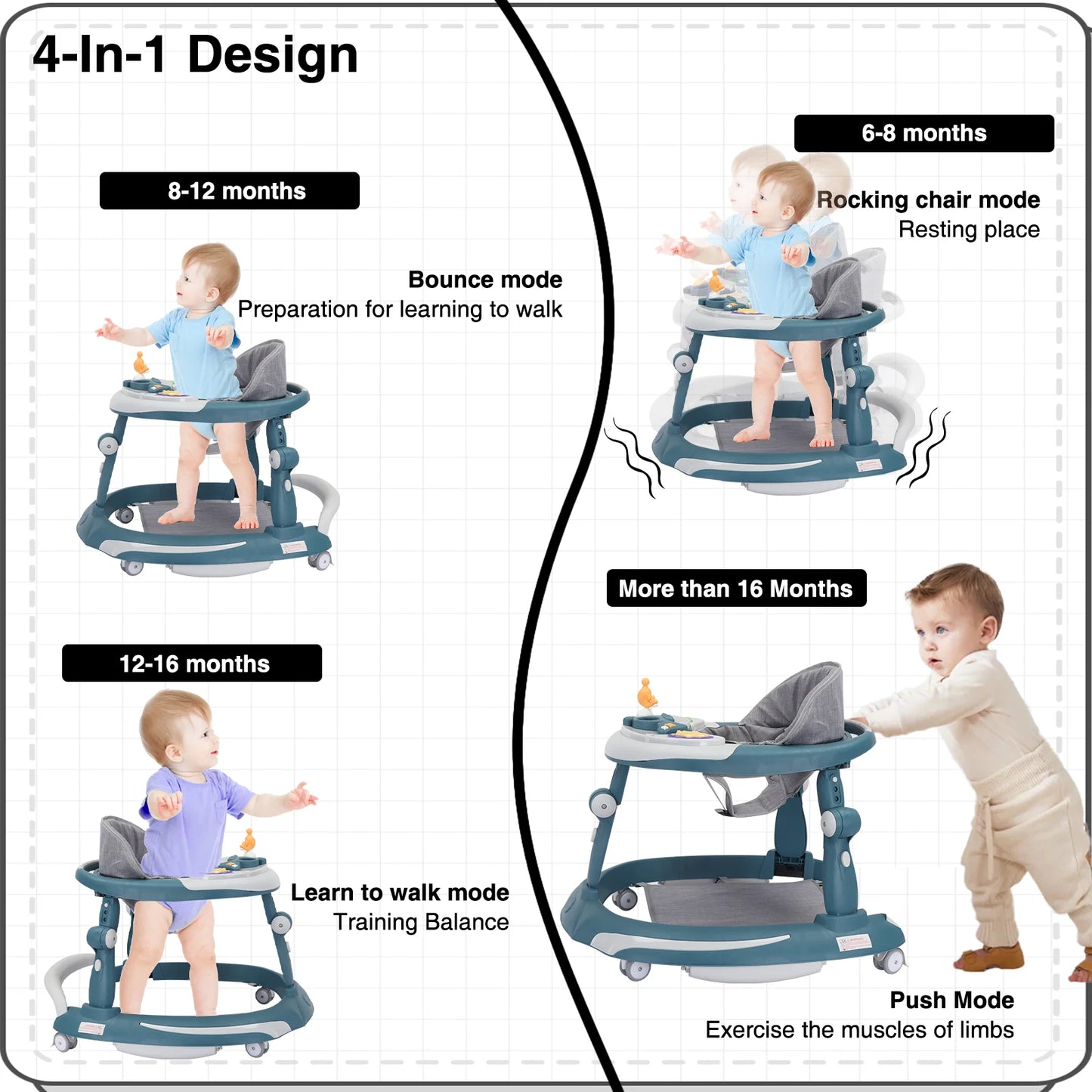 UBRAVOO Foldable Baby Walker 6-18 Month