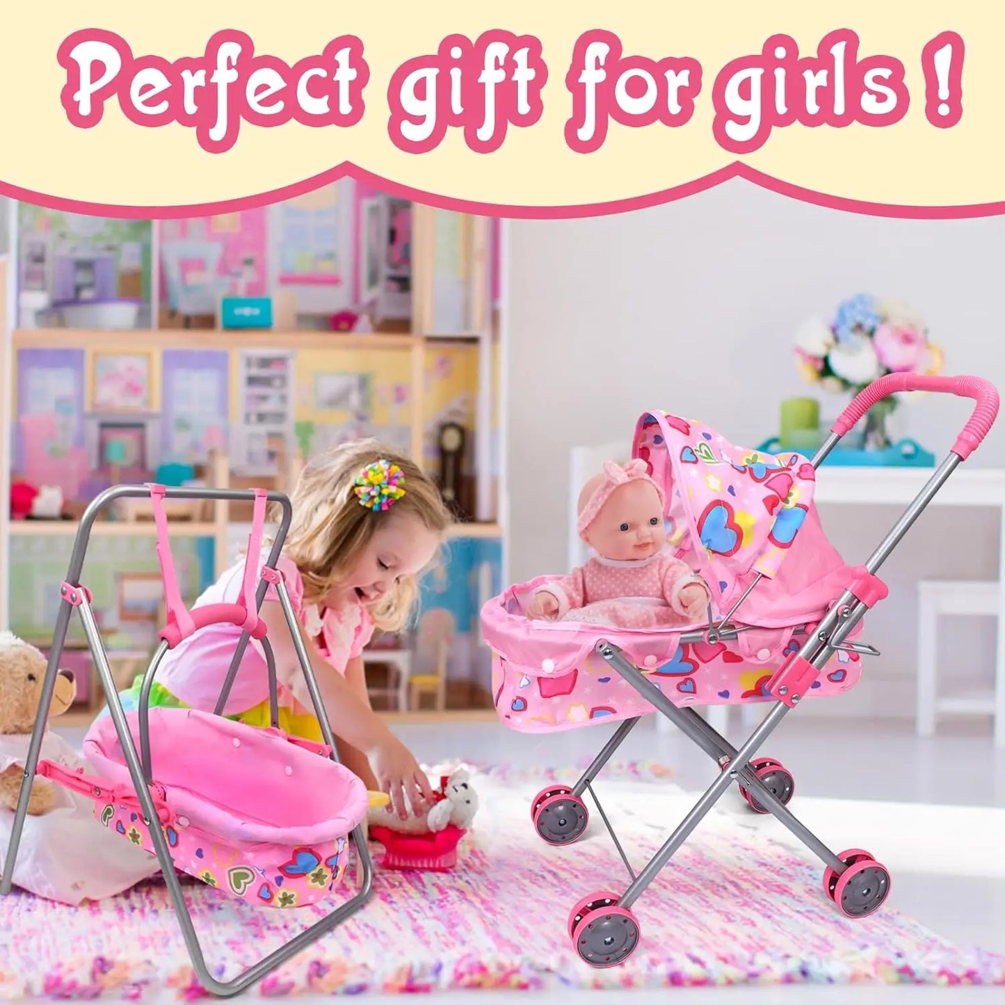 5-Piece Baby Doll Stroller Playset