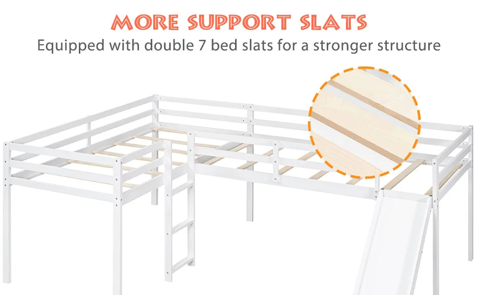 Twin Size Double Loft Bed with Slide
