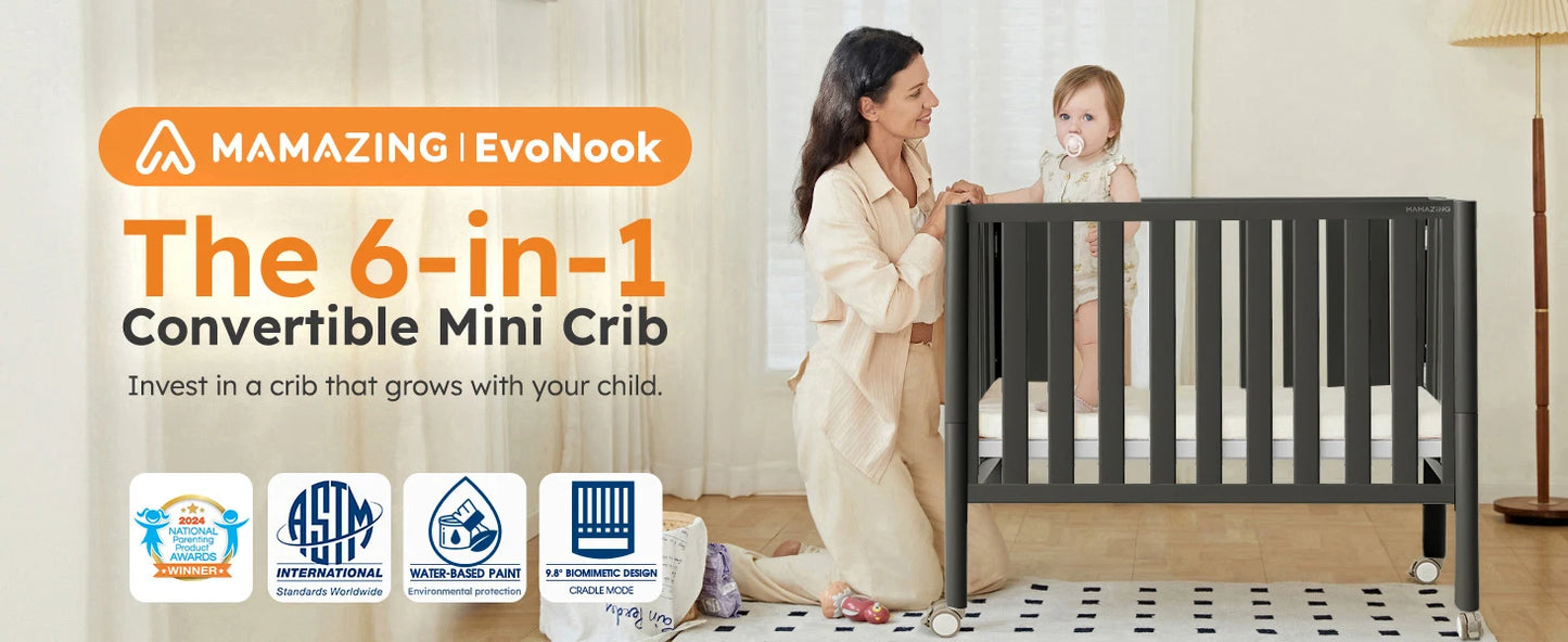 MAMAZING 6-in-1 Convertible Mini Crib (Black)