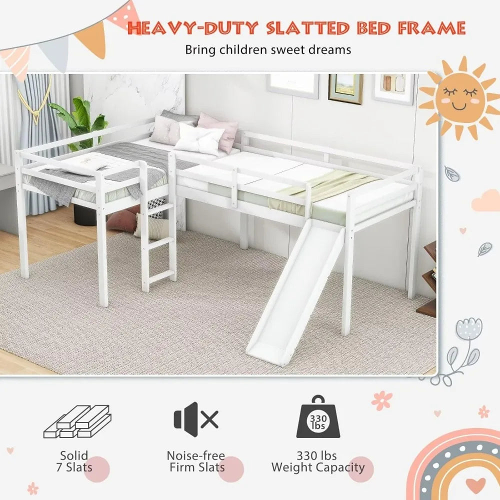 Twin Size Double Loft Bed with Slide