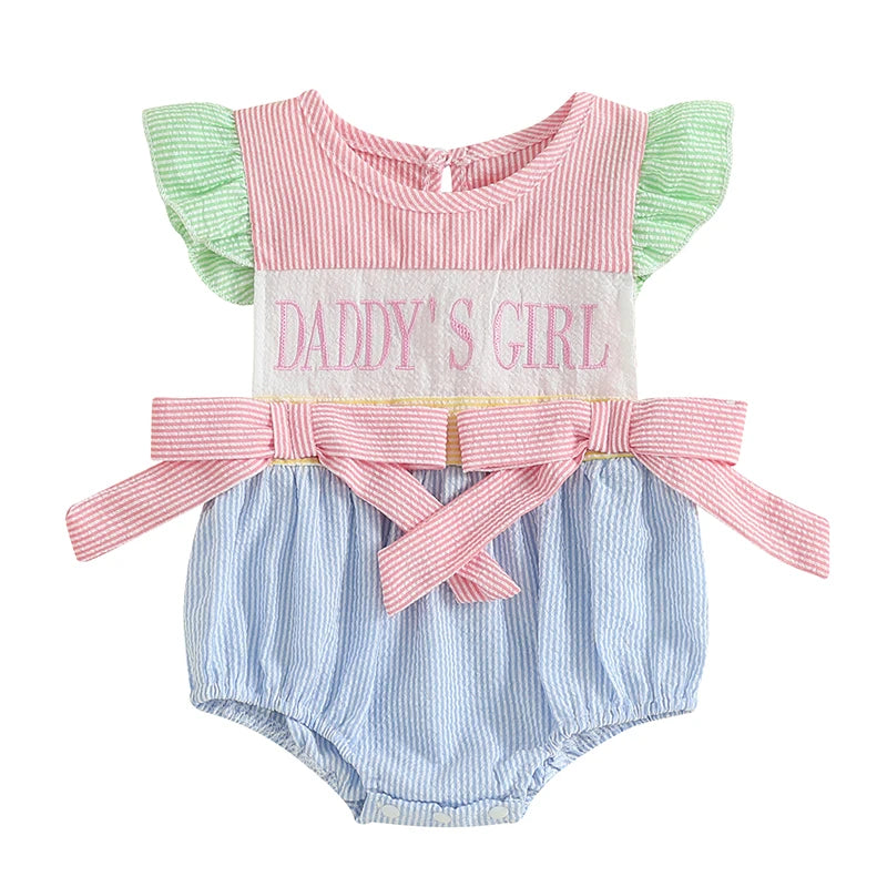 Cute Flutter Sleeve Romper with Striped Pattern