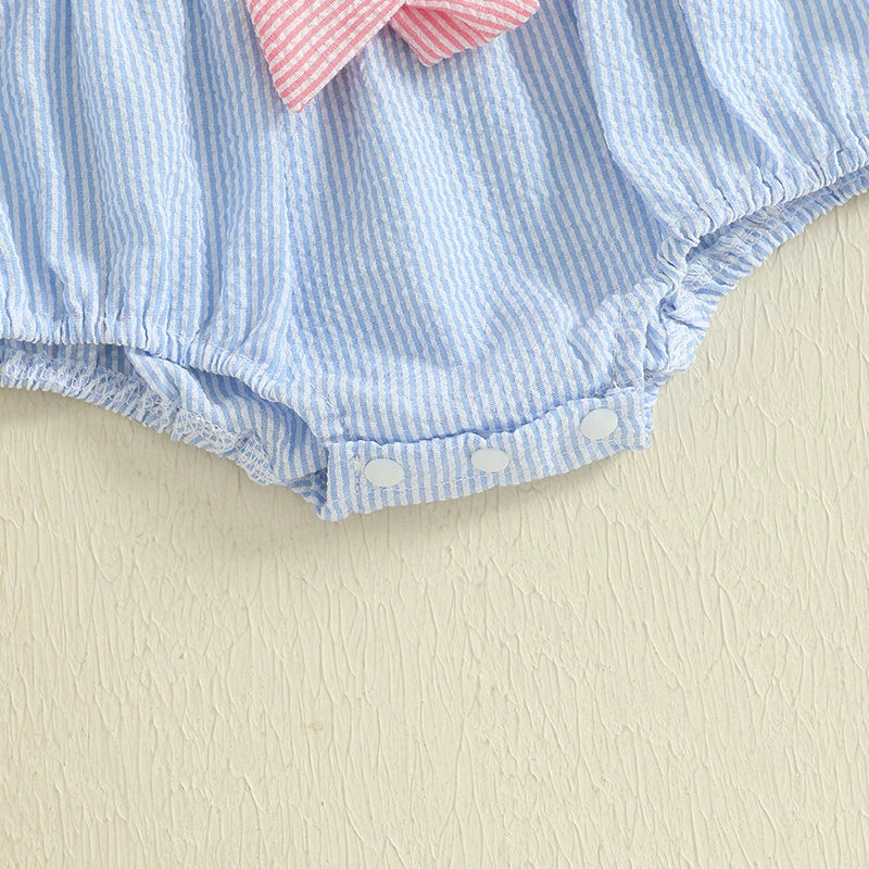 Cute Flutter Sleeve Romper with Striped Pattern