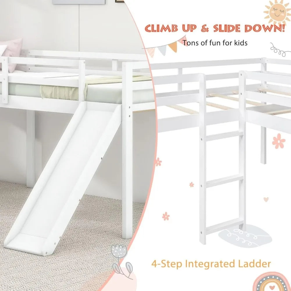 Twin Size Double Loft Bed with Slide