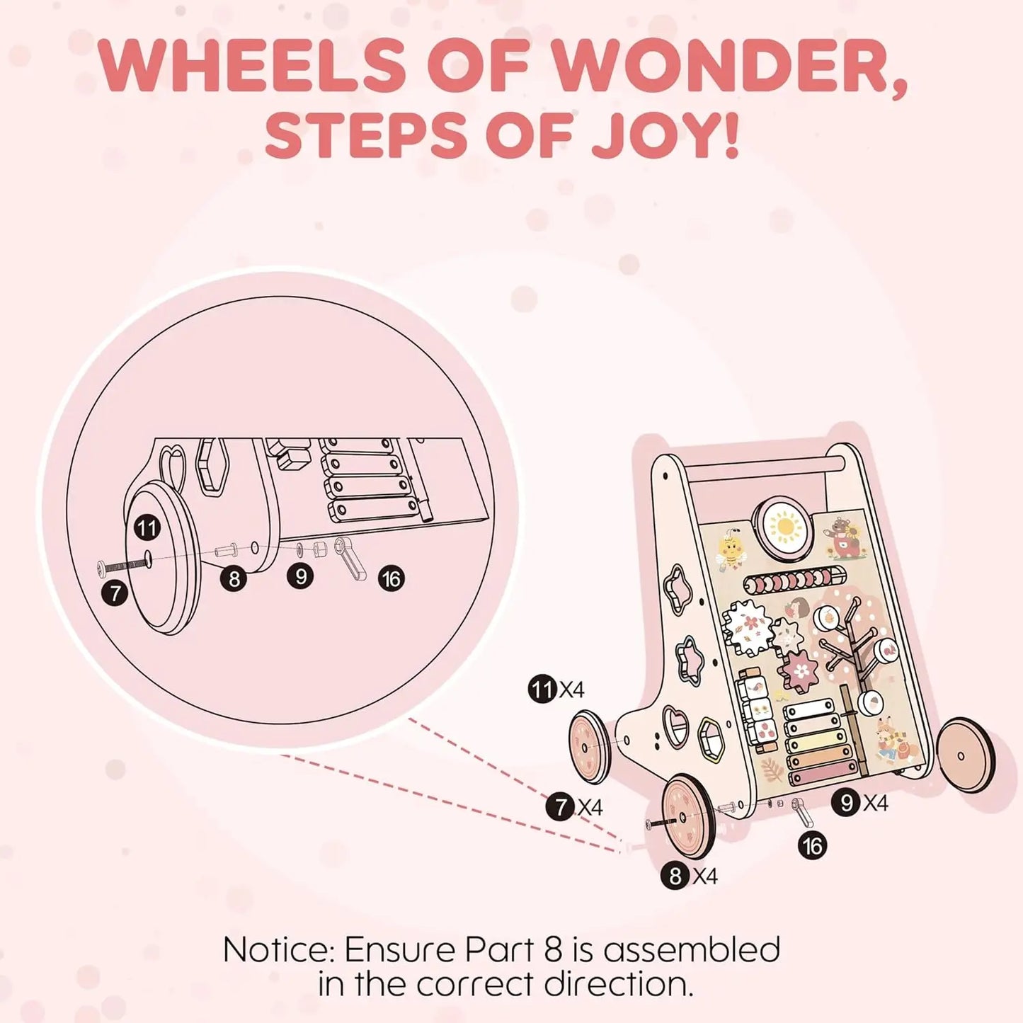 Robotime Robud Wooden Baby Walker with Wheels