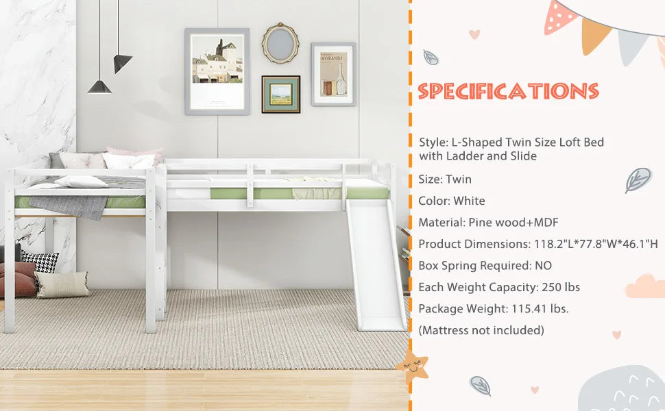 Twin Size Double Loft Bed with Slide