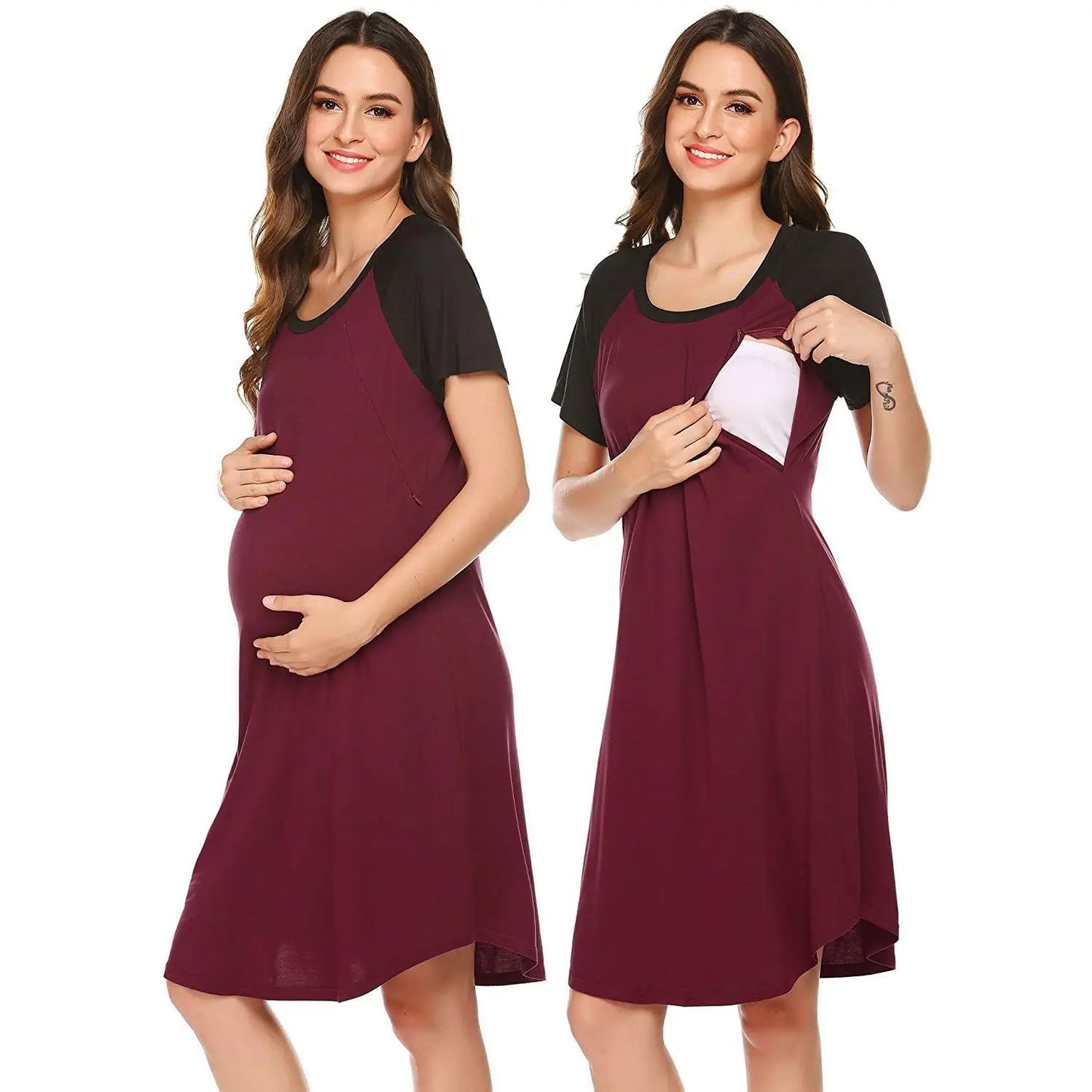 Breastfeeding-Friendly Maternity Pajama Dress