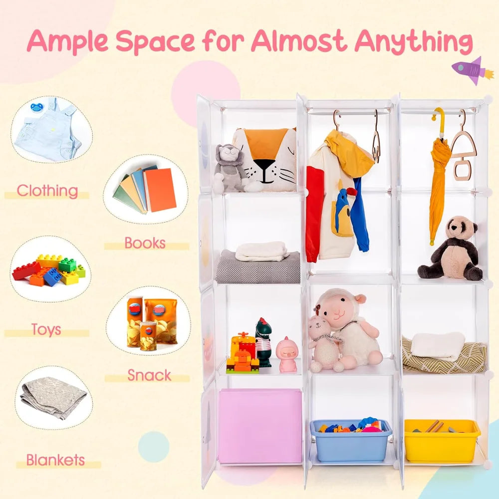 Portable Kids Closet System – 12 Compartments & 2 Hanging Areas