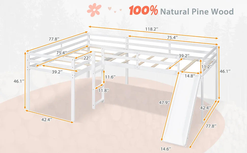 Twin Size Double Loft Bed with Slide