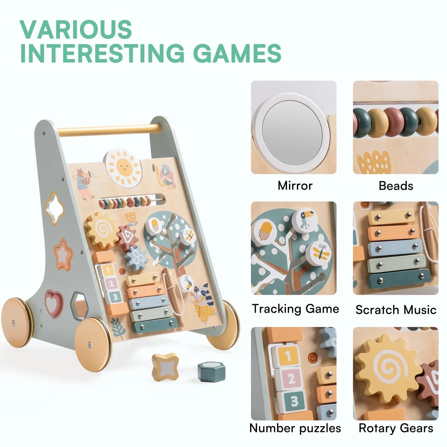 Robotime Robud Wooden Baby Walker with Wheels