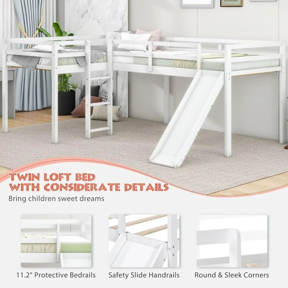 Twin Size Double Loft Bed with Slide