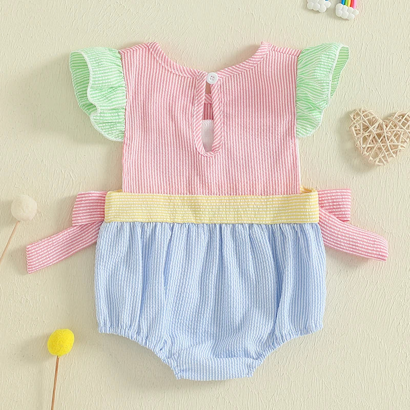 Cute Flutter Sleeve Romper with Striped Pattern