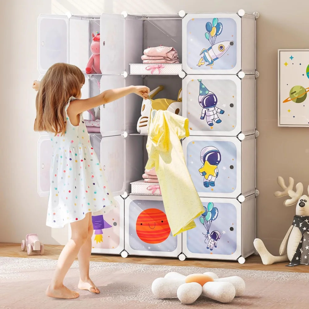 Portable Kids Closet System – 12 Compartments & 2 Hanging Areas