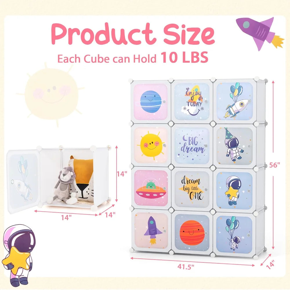 Portable Kids Closet System – 12 Compartments & 2 Hanging Areas