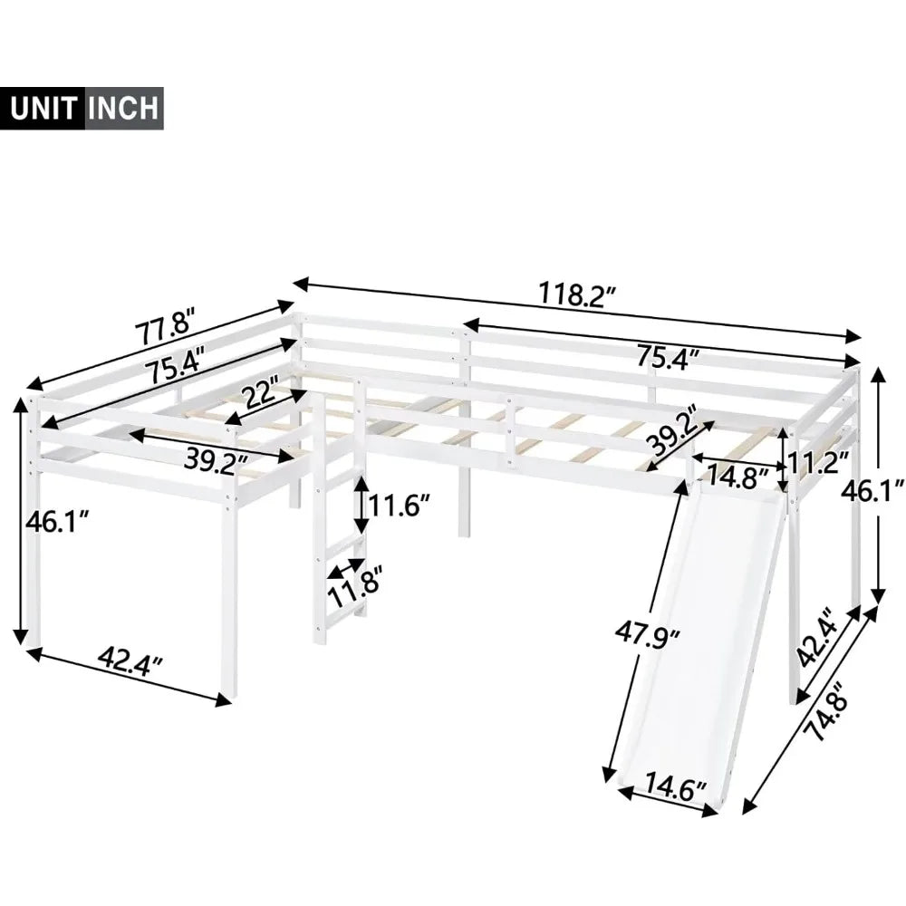 Twin Size Double Loft Bed with Slide