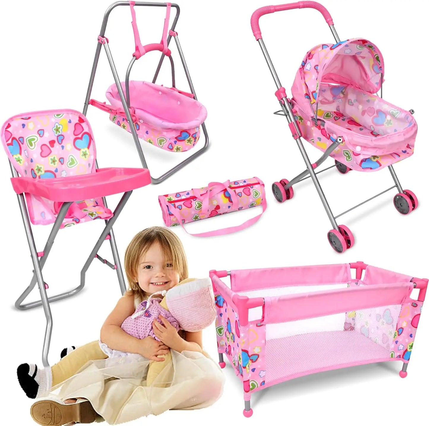 5-Piece Baby Doll Stroller Playset