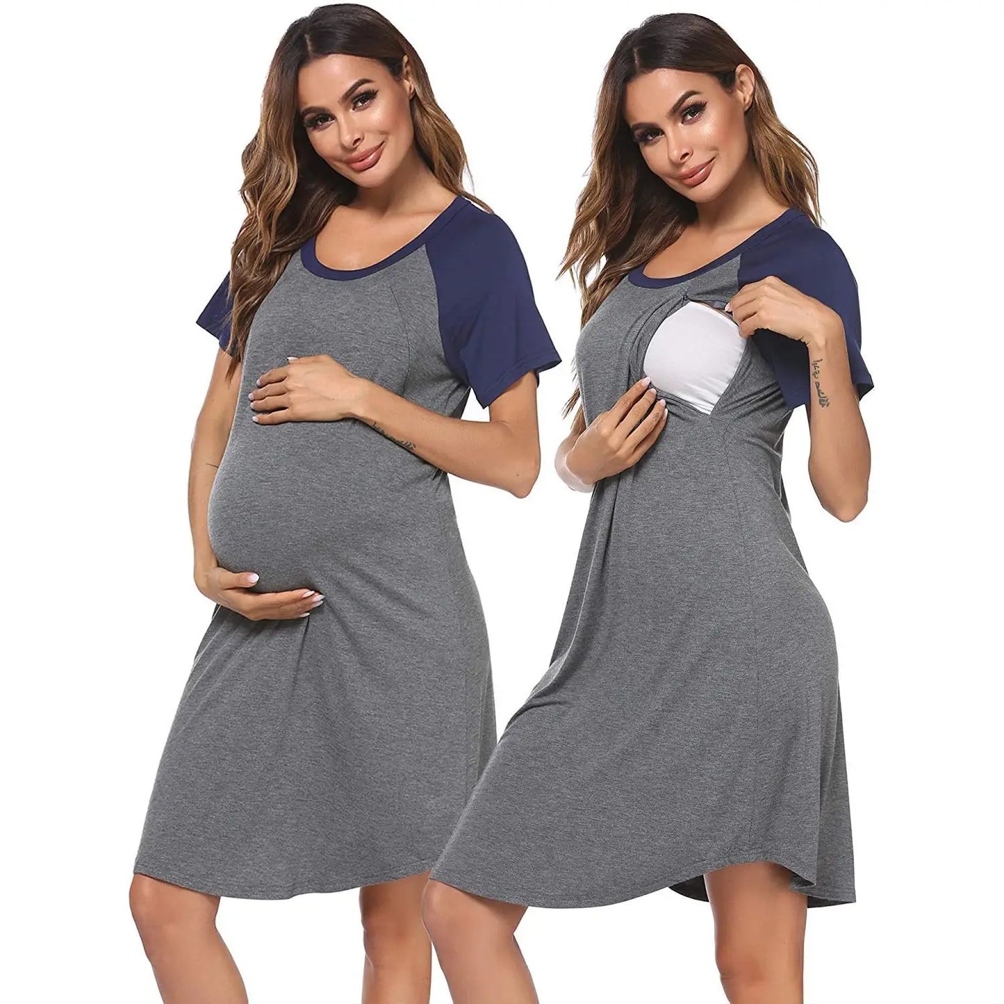Breastfeeding-Friendly Maternity Pajama Dress