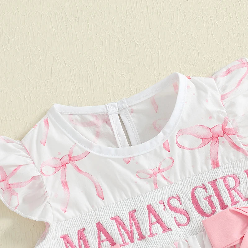 Embroidered Letter Romper with Bow Accents