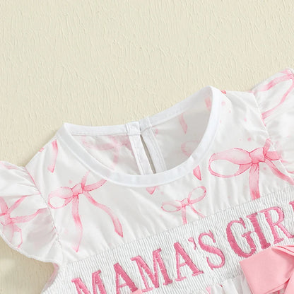 Embroidered Letter Romper with Bow Accents