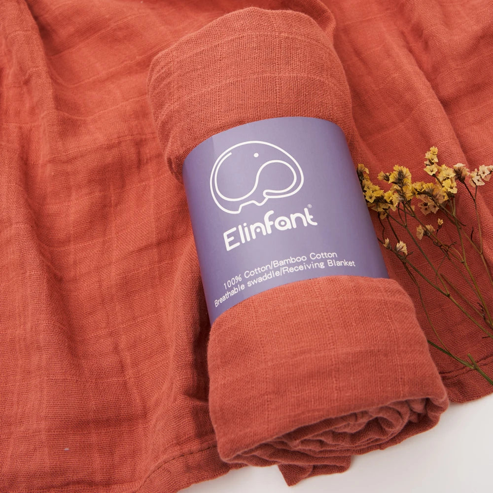 Elinfant 4PCS Bamboo Cotton Muslin Swaddle Set