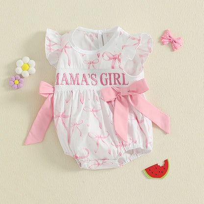 Embroidered Letter Romper with Bow Accents