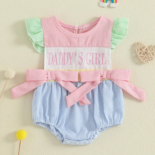 Cute Flutter Sleeve Romper with Striped Pattern