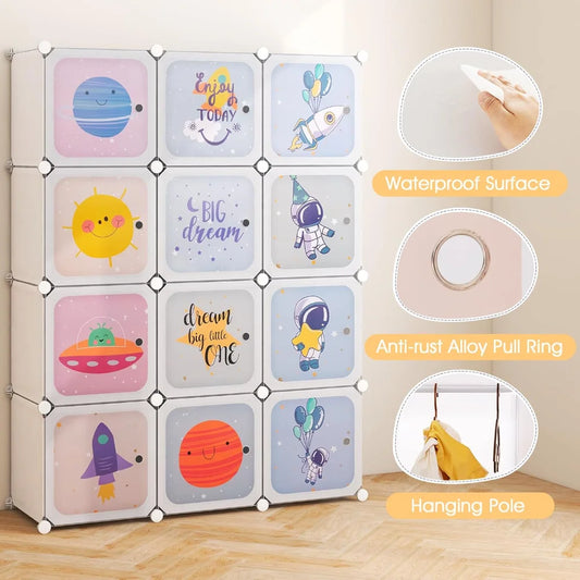 Portable Kids Closet System – 12 Compartments & 2 Hanging Areas