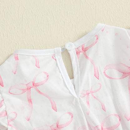 Embroidered Letter Romper with Bow Accents