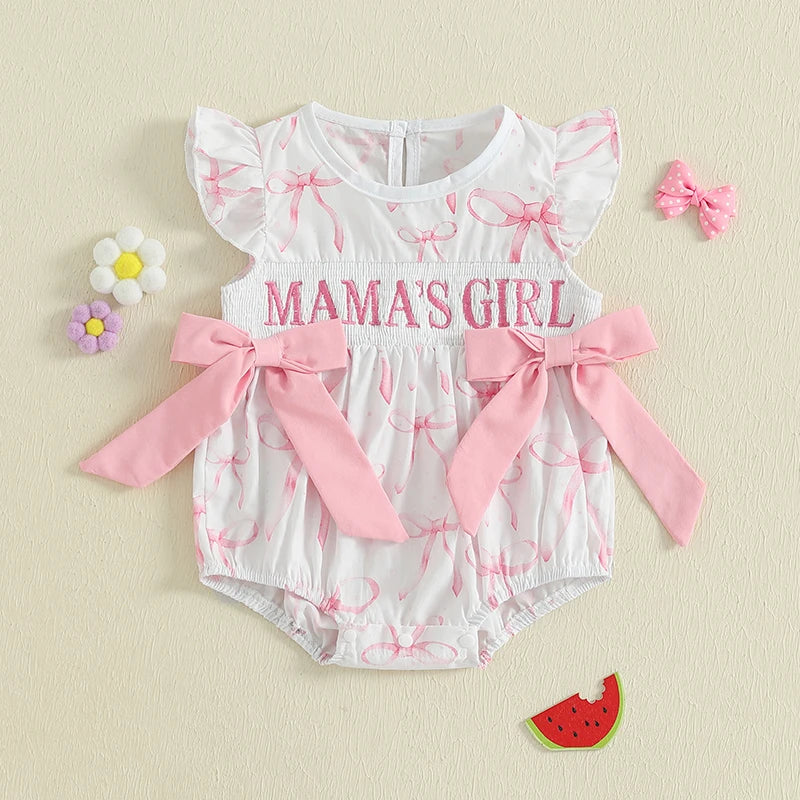 Embroidered Letter Romper with Bow Accents
