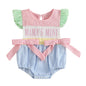 Cute Flutter Sleeve Romper with Striped Pattern
