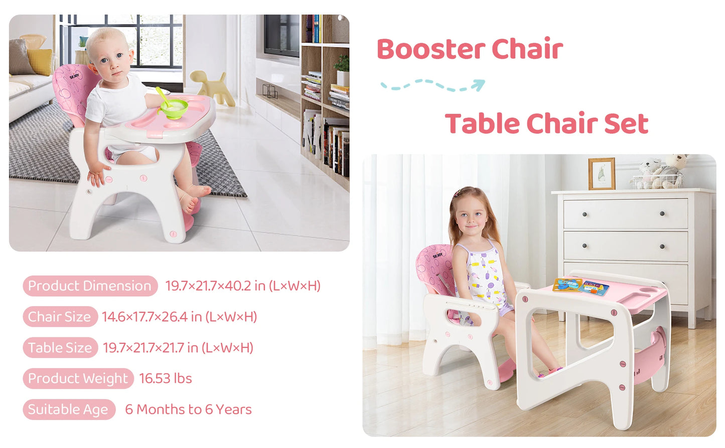 2-in-1 Baby High Chair with Table Footrest