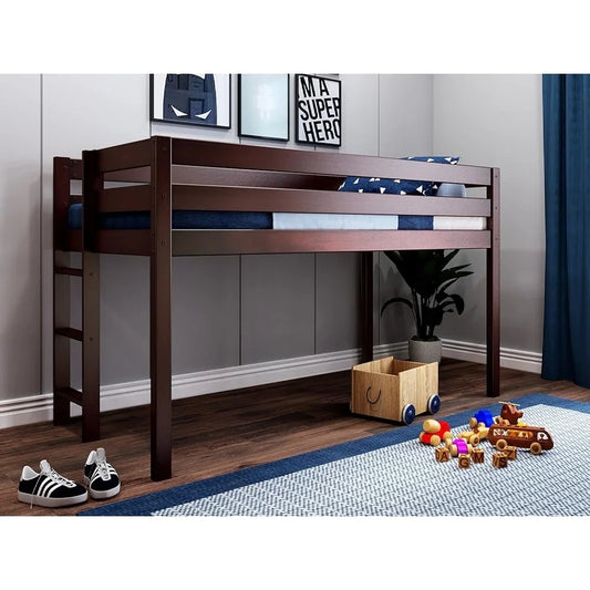 Contemporary Solid Wood Twin Low Loft Bed