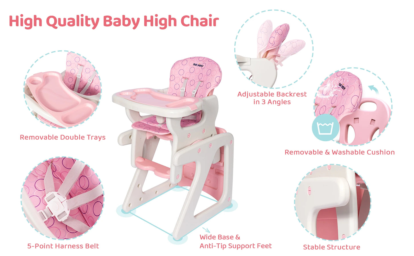 2-in-1 Baby High Chair with Table Footrest