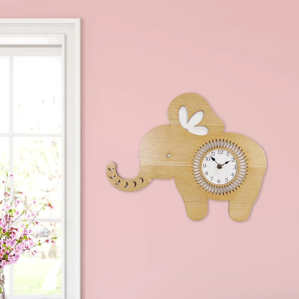 Indoor Elephant Shaped Wood Wall Clock
