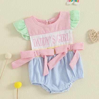 Cute Flutter Sleeve Romper with Striped Pattern