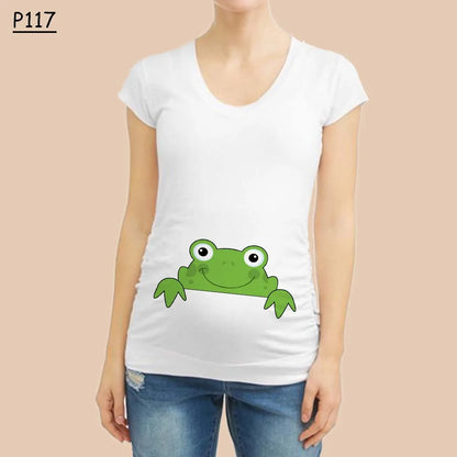 “Pocket Baby” White Maternity Short Sleeve T-Shirt
