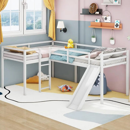 Twin Size Double Loft Bed with Slide