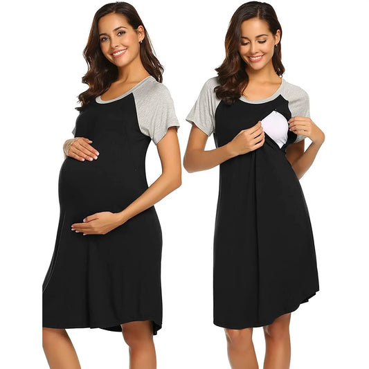 Breastfeeding-Friendly Maternity Pajama Dress