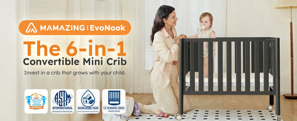 MAMAZING 6-in-1 Convertible Mini Crib (Black)
